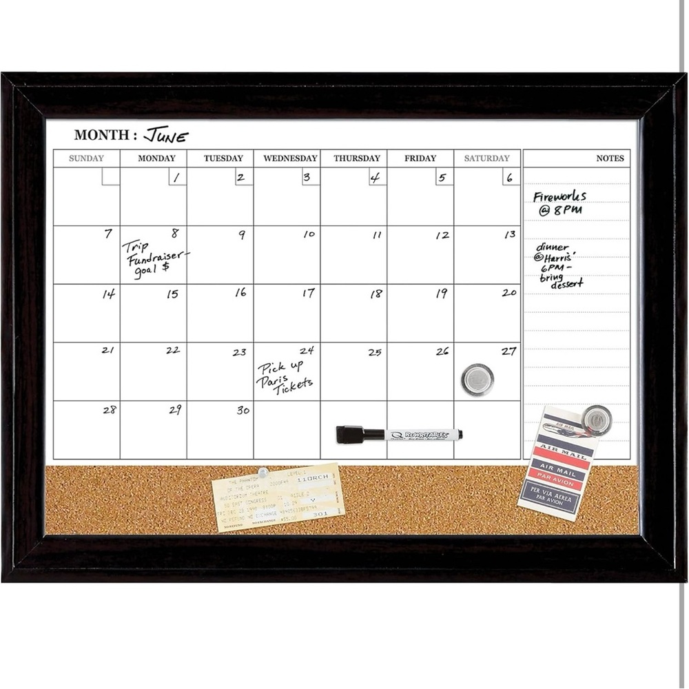 Black and White Framed Cork Board Calendar